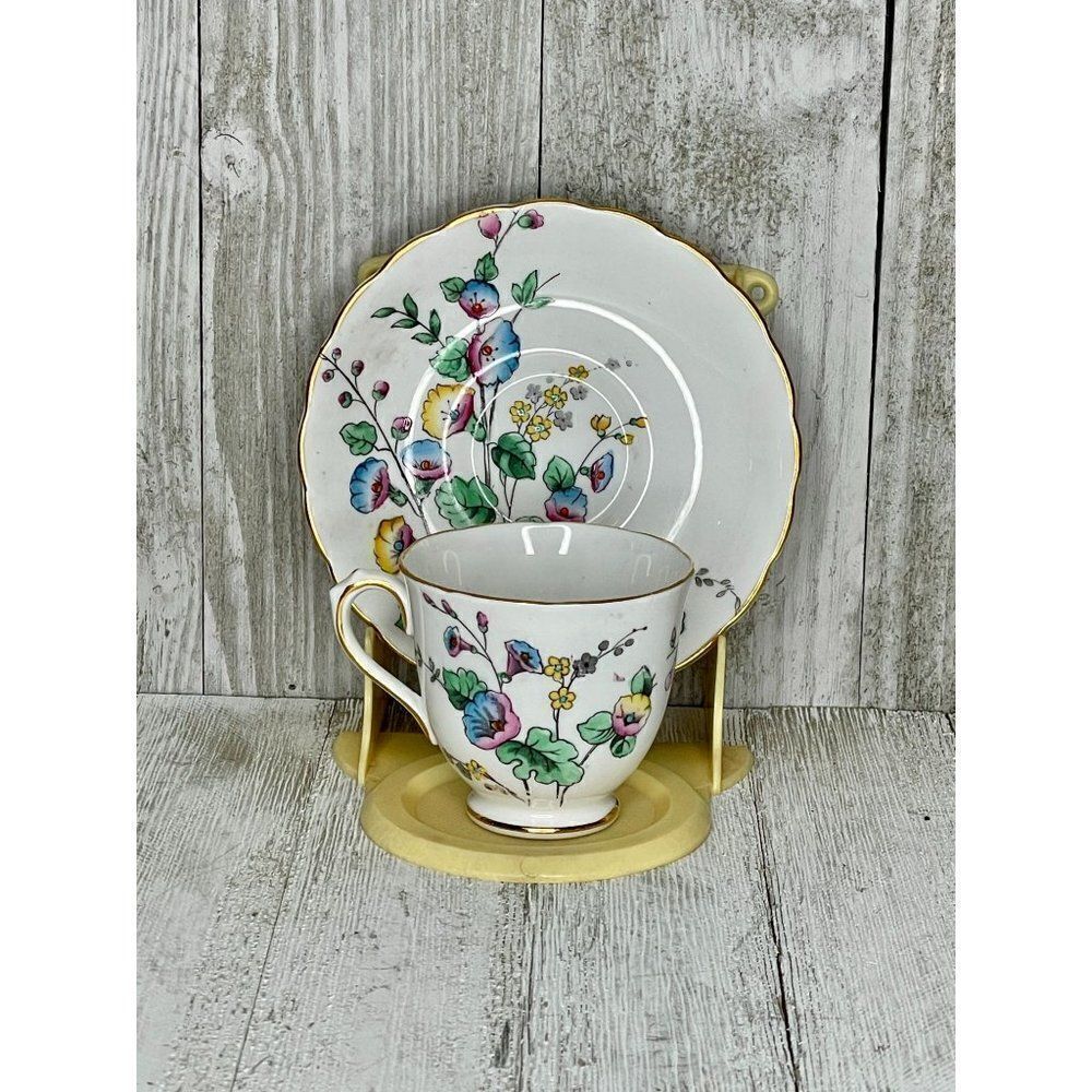 Vintage Floral Teacup & Saucer Tuscan Fine English Bone China
